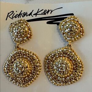 Vintage Richard Kerr Rhinestone
Drop Earrings Gold and White Earrings